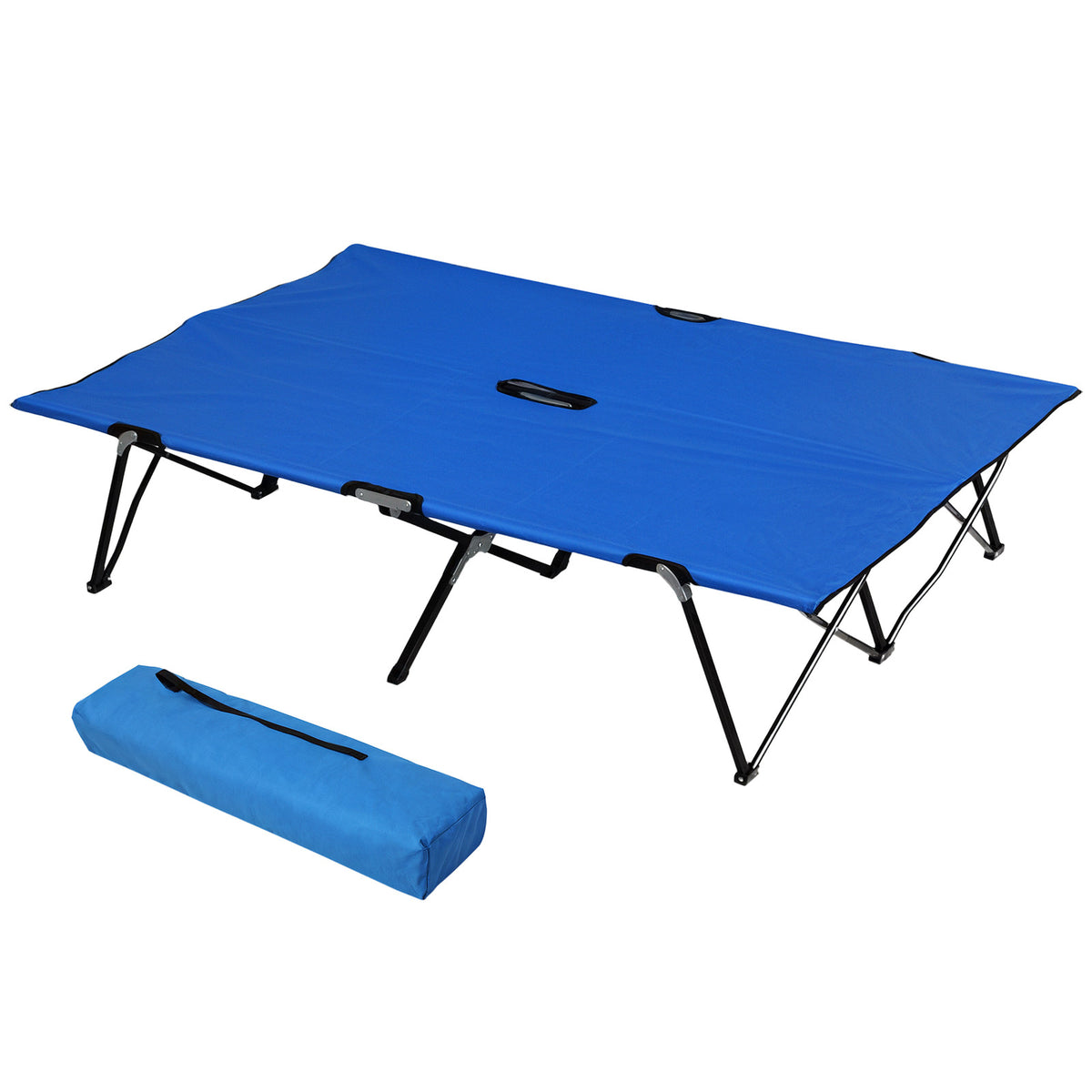 Two-Person Folding Camping Cot with Carry Bag Blue - Support Up to 300 lbs