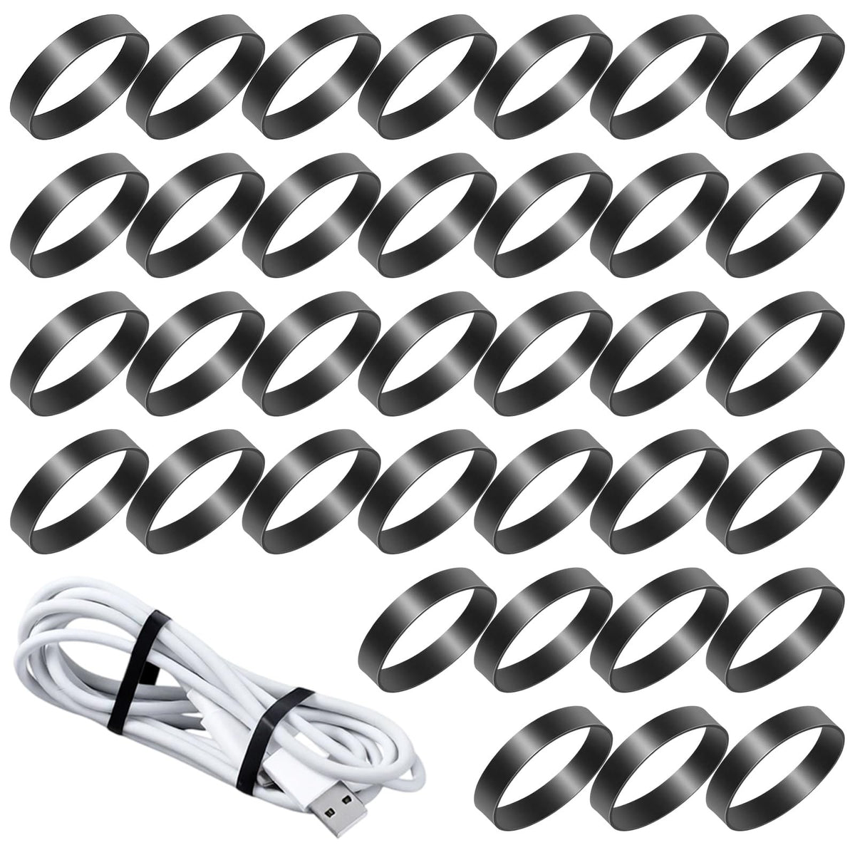 100PCS Silicone Rubber Bands - 1 Inch Cable Ties for Organizing Cables & Wires