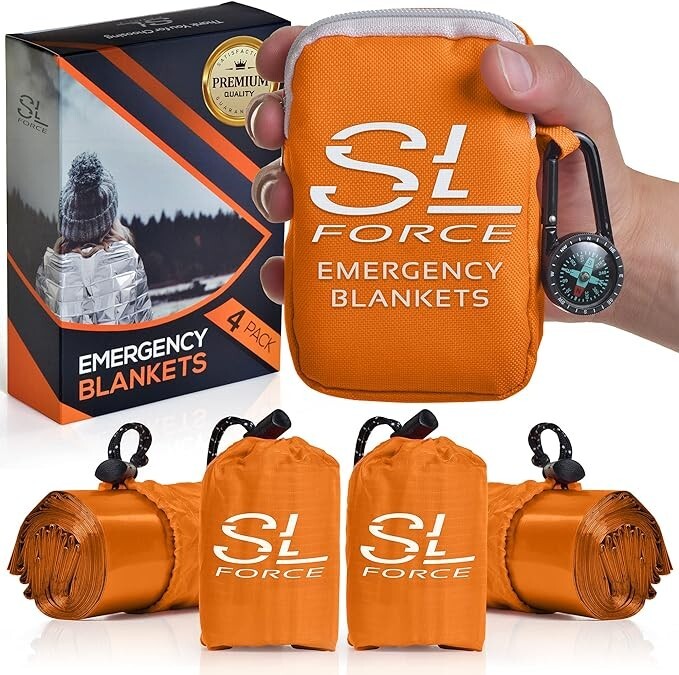 Emergency Space Blankets Pack of 4 - Extra Large Survival Mylar Reflective Blankets, Waterproof & Portable