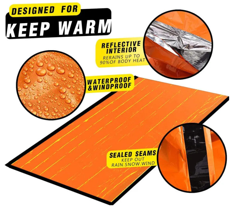 2-Pack Emergency Thermal Waterproof Sleeping Bags for Outdoor Survival