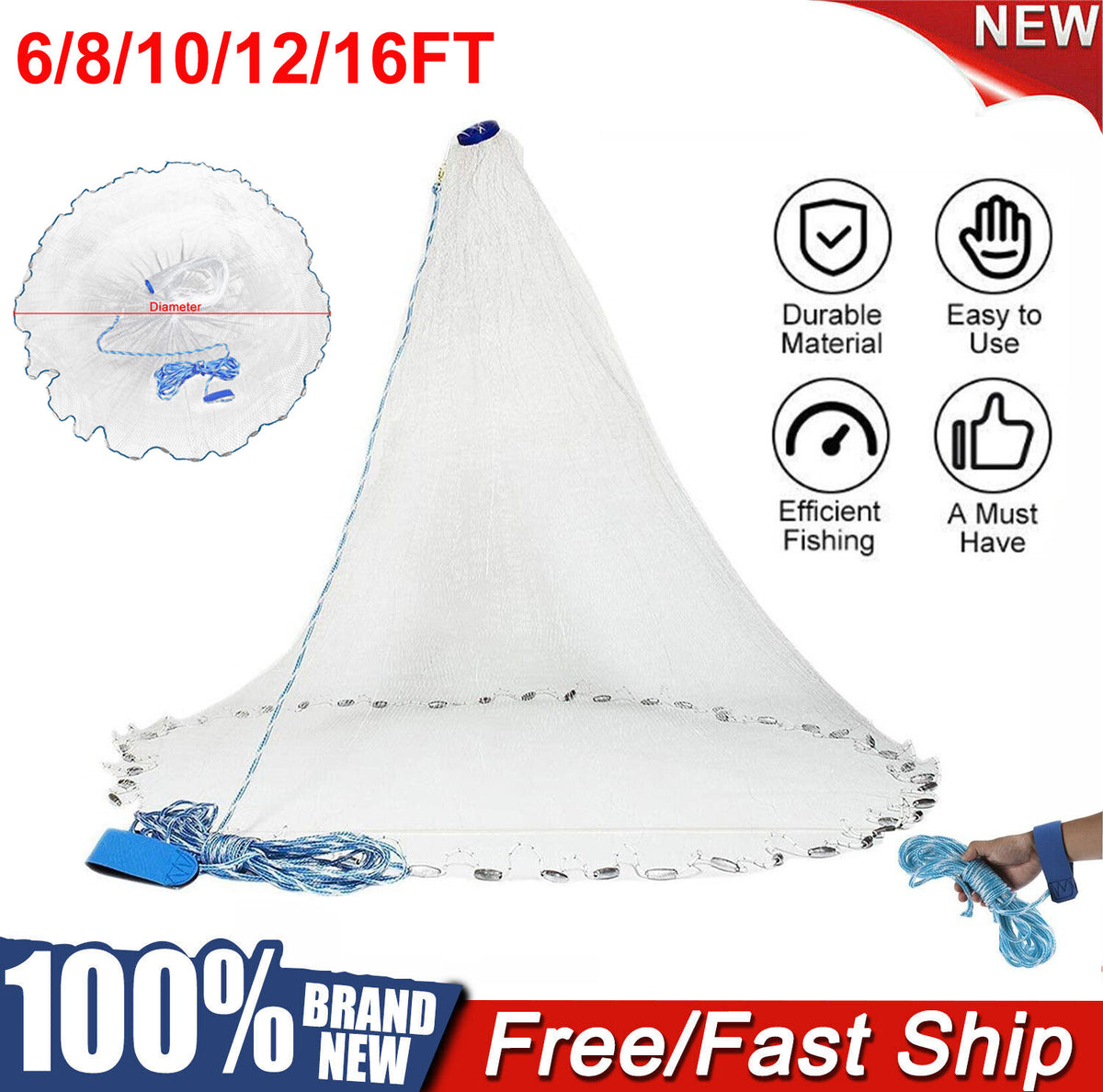 Heavy Duty Nylon Cast Net for Fishing - Multiple Radius Sizes