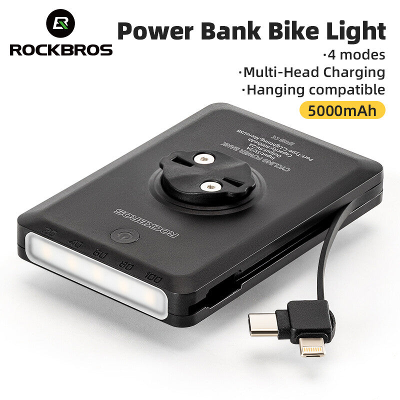 Bike Light with Built-in 5000mAh Power Bank Waterproof Front Light USB