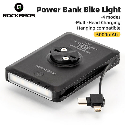 Bike Light with Built-in 5000mAh Power Bank Waterproof Front Light USB