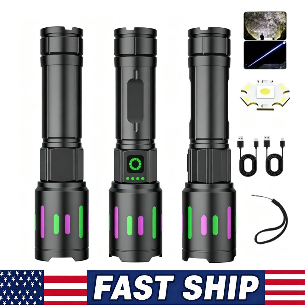 Super Bright Rechargeable LED Tactical Flashlight with 3 Lighting Modes - 100-200m Range