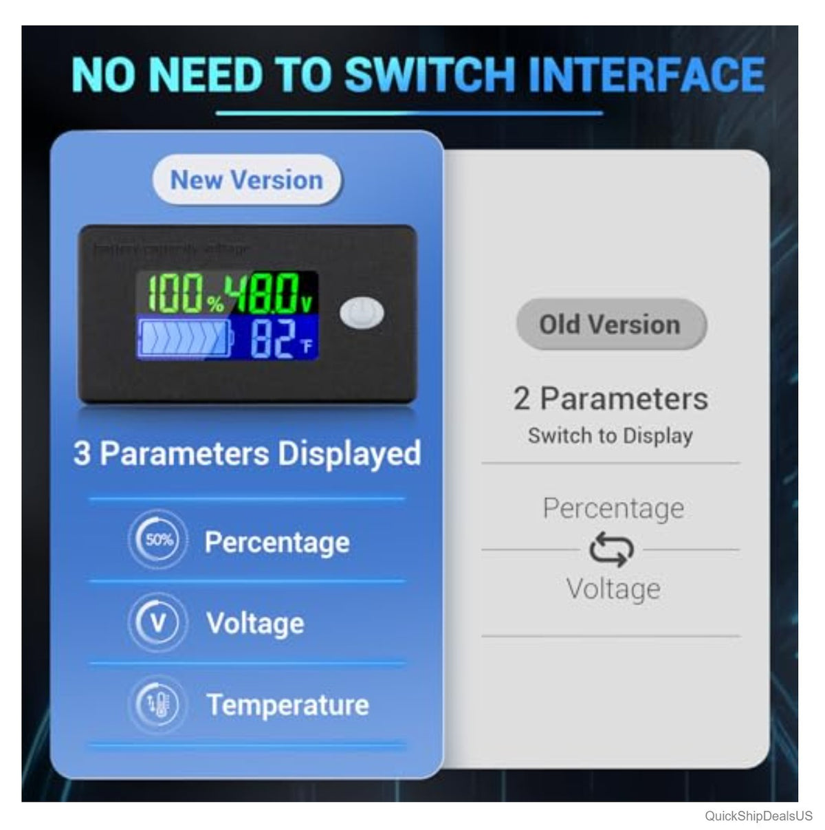 48V Lithium Battery Monitor with LCD Display for Golf Carts, RVs & Boats