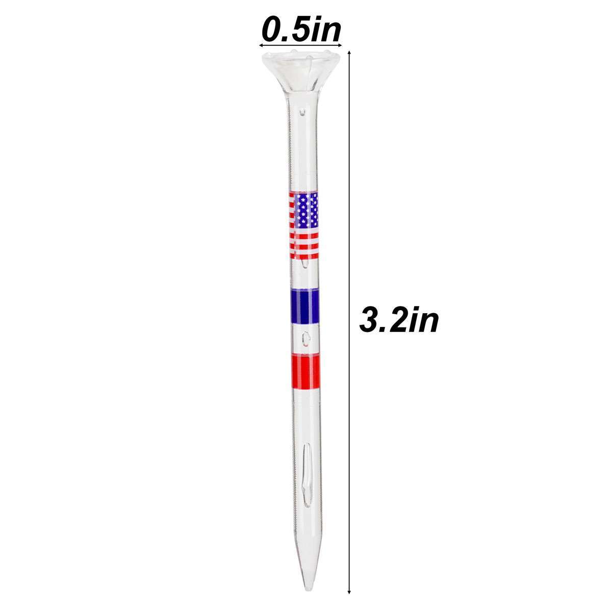 50PCS Transparent Acrylic Golf Tees with American Flag Design - Unbreakable & Durable