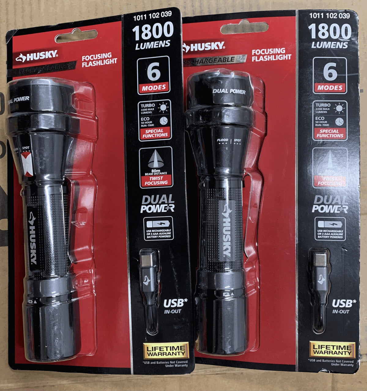 Husky 1800 Lumens Dual Power Rechargeable LED Tactical Flashlight - Focus & Multiple Modes
