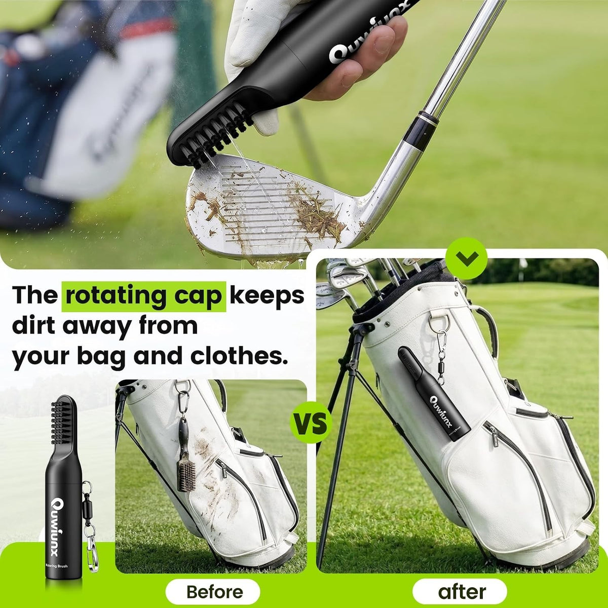Golf Club Cleaner Brush with Rotating Cover & Water Bottle - Perfect Gift