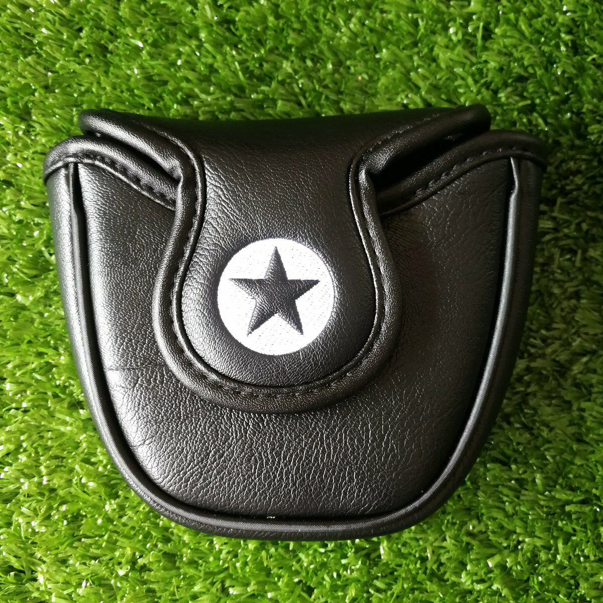 Black Leather Shark Embroidery Golf Mallet Putter Head Cover Magnetic Closure