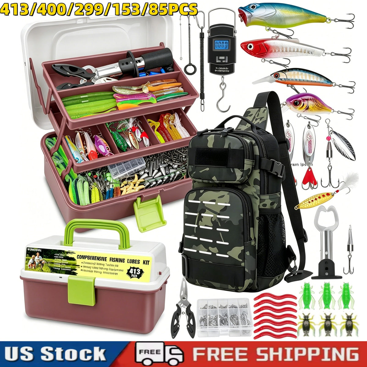 Fishing Tackle Box Set with Multiple Compartments and Gear