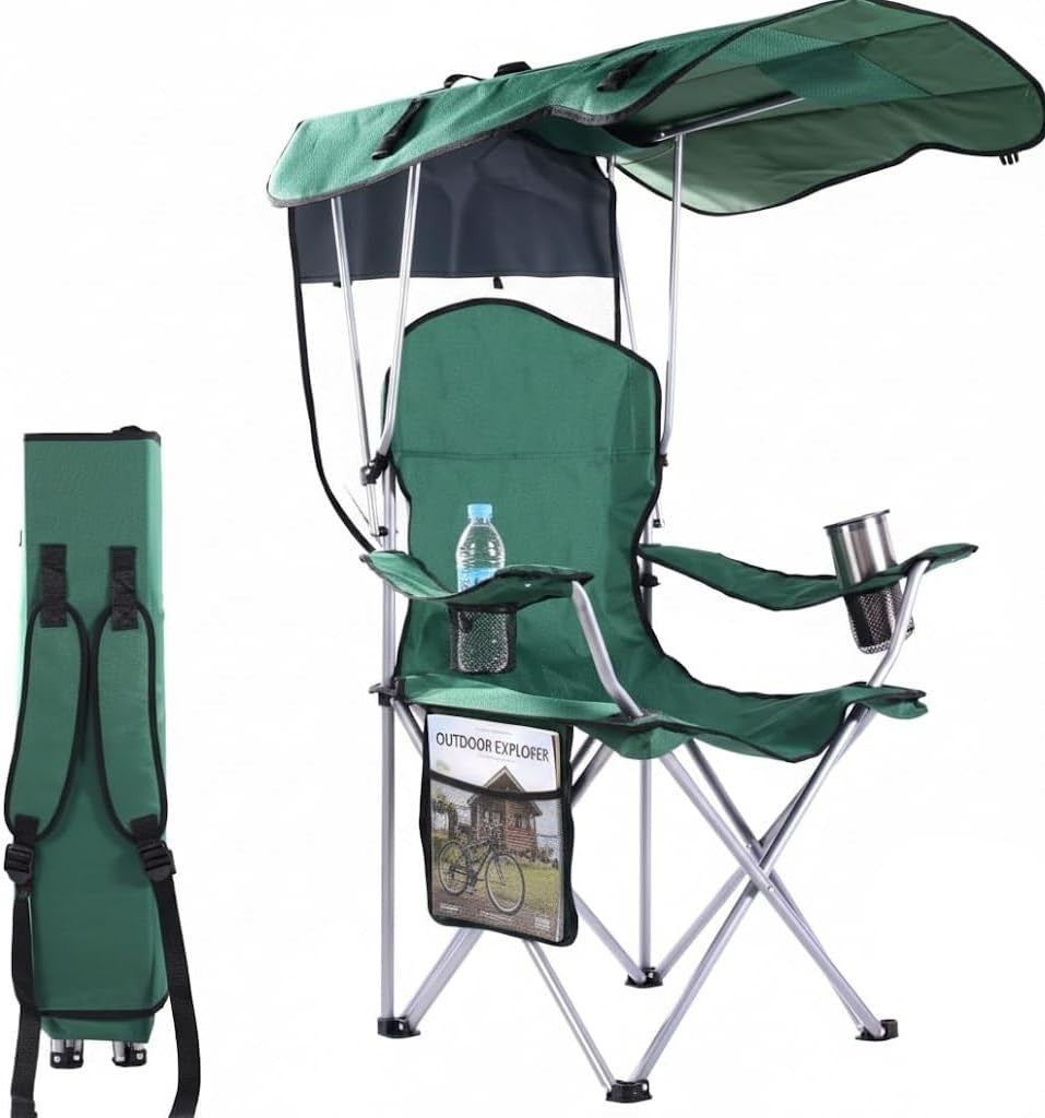Portable Foldable Camping Chair with Canopy and Sun Shade - Lightweight Outdoor Seating