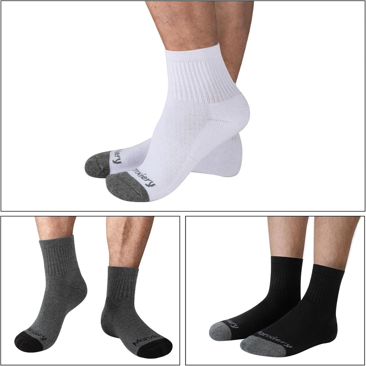 Men's 100% Cotton Cushioned Ankle Socks - Athletic, One Size, 5 Pairs Grey