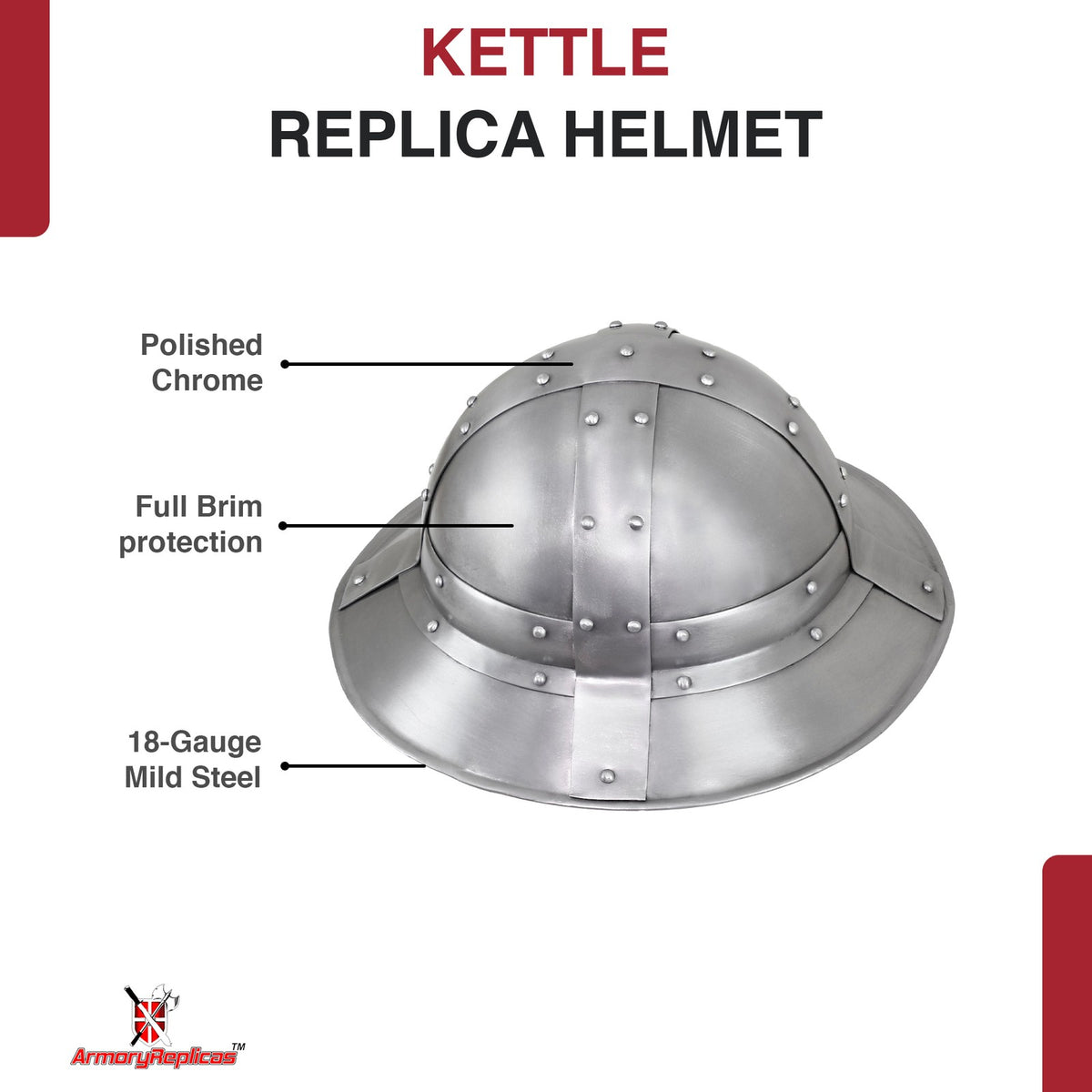 Medieval Kettle Helmet - Forged Steel Siege Prop Helm with Leather Liner