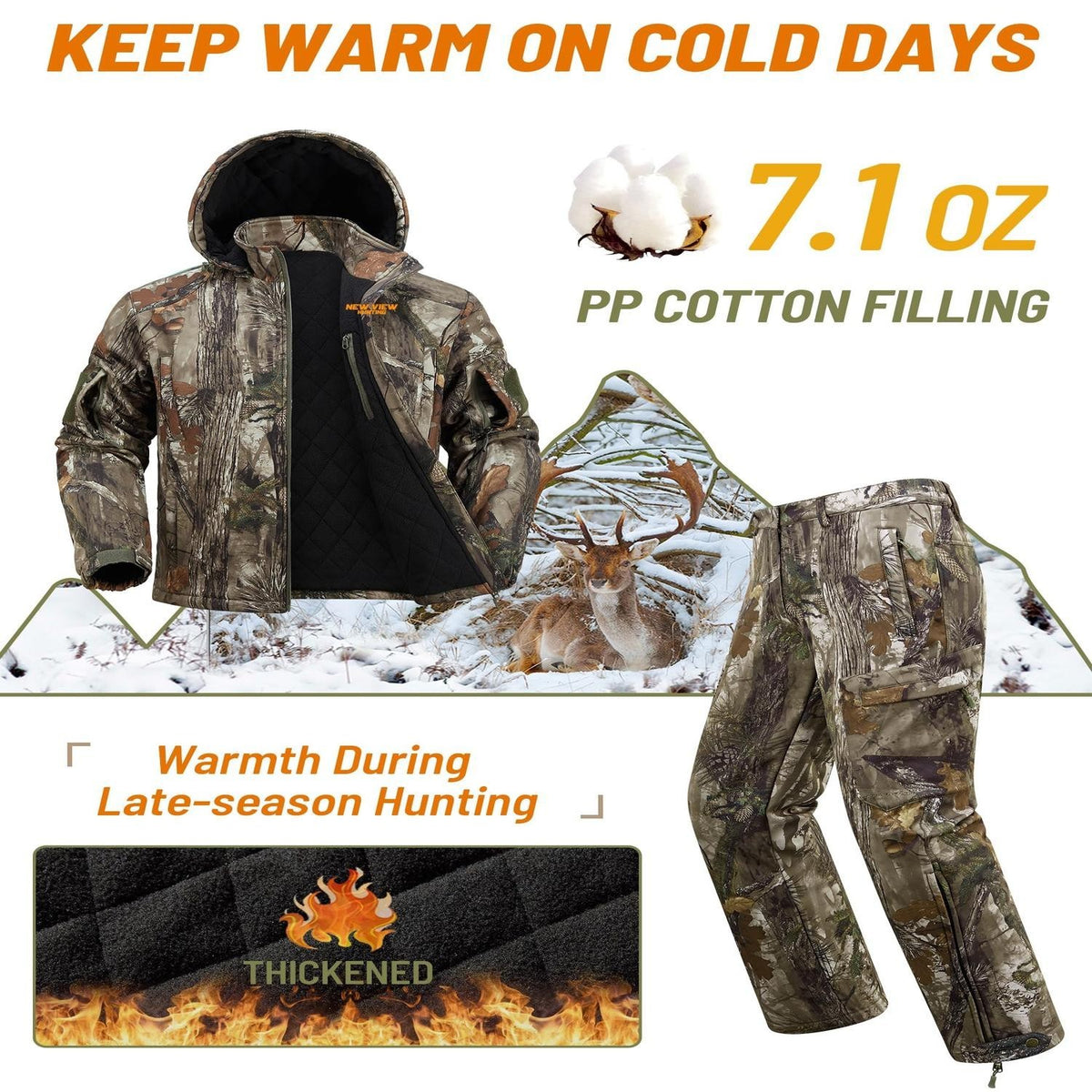 Men's Insulated Camouflage Hunting Suit with Jacket and Pants Set for Cold Weather