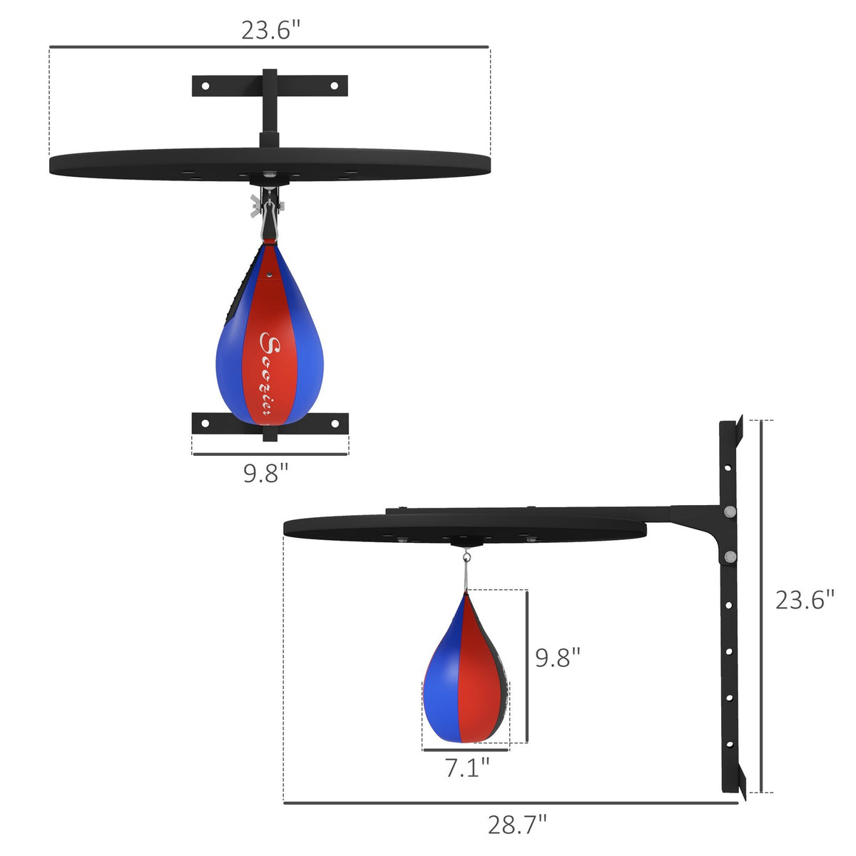 Wall Mounted Speed Bag Platform with Adjustable Height and Swivel Ball for Boxing Training