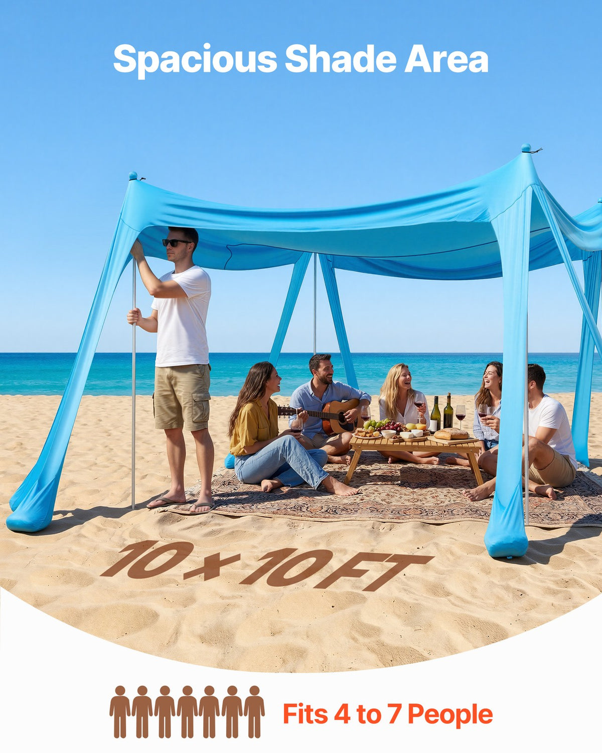Portable 10x10 ft Sun Shelter Beach Tent with UPF 50+ Shade Canopy