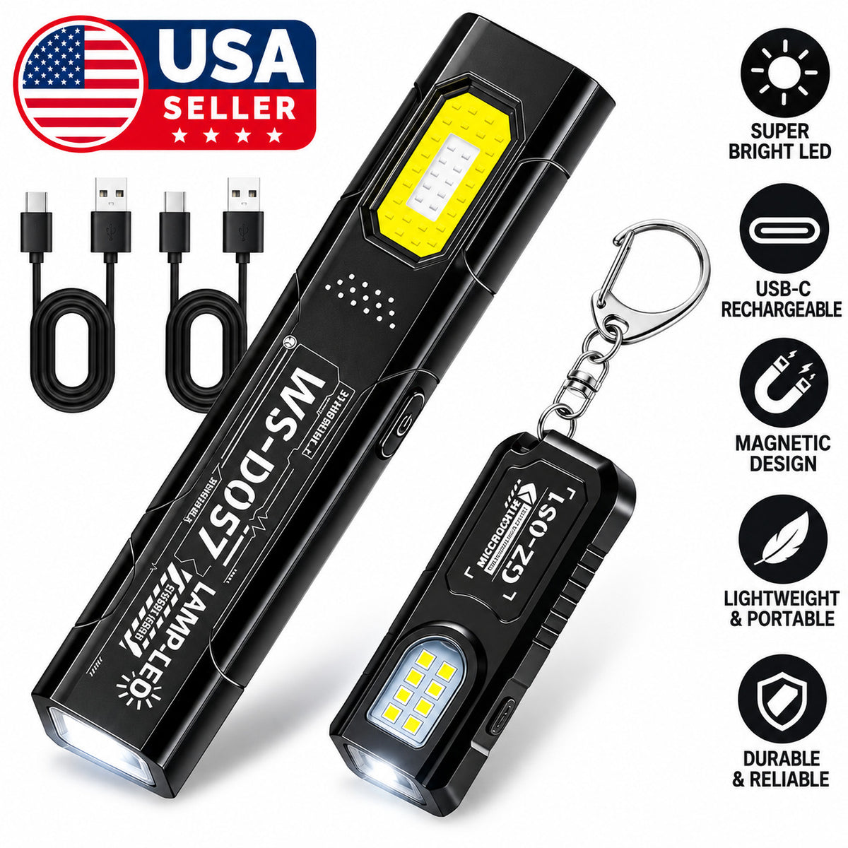 Mini LED Keychain Flashlight USB Rechargeable Waterproof Emergency Torch