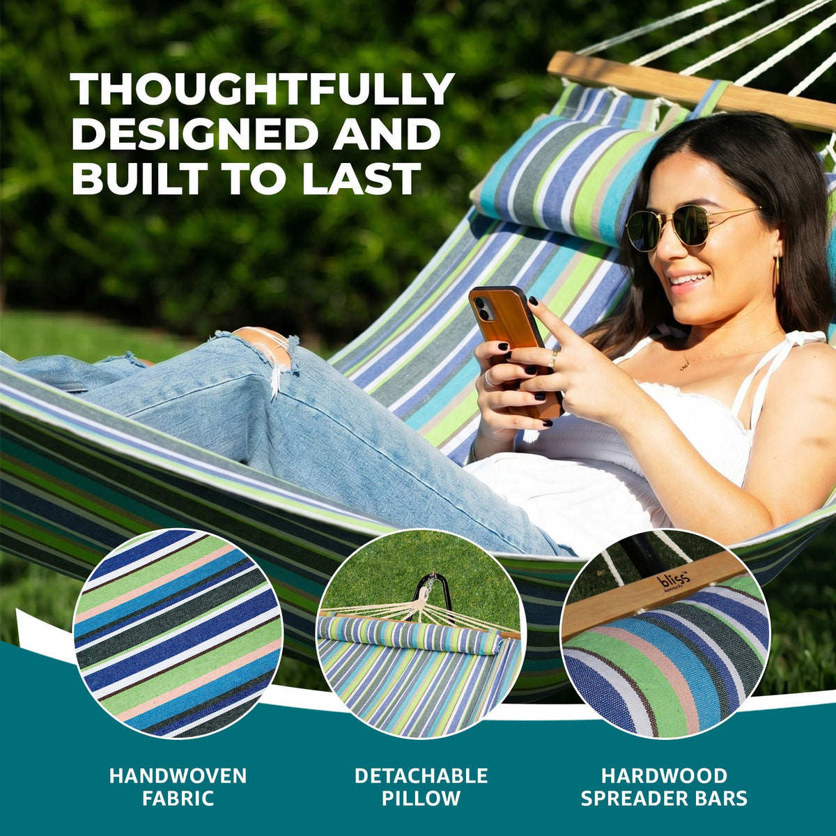 Caribbean Hammock with Pillow & Hardware - 48 Inch Wide, Candy Stripe