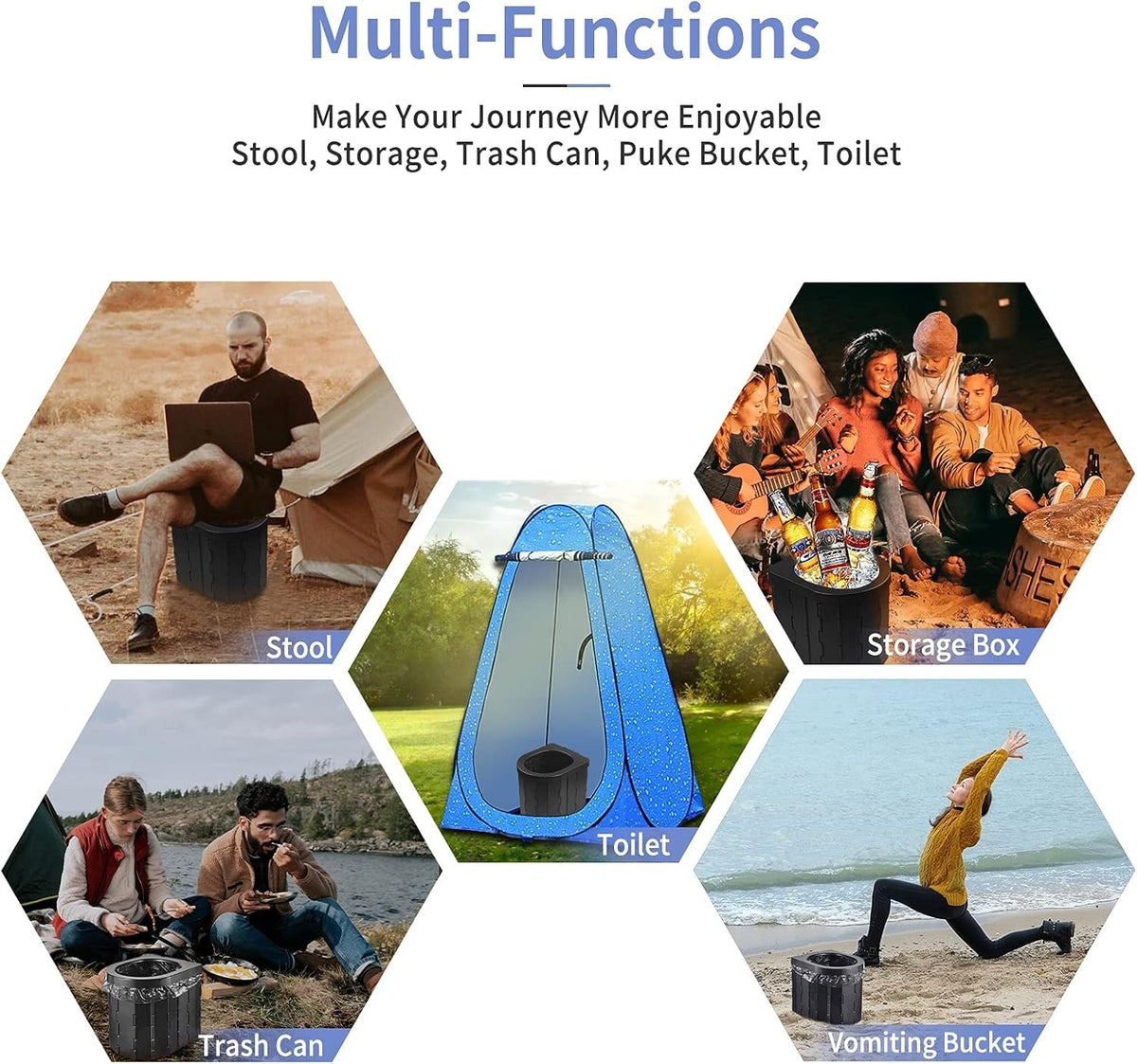 Portable Camping Toilet Foldable Emergency Bathroom for Outdoors Adults Kids