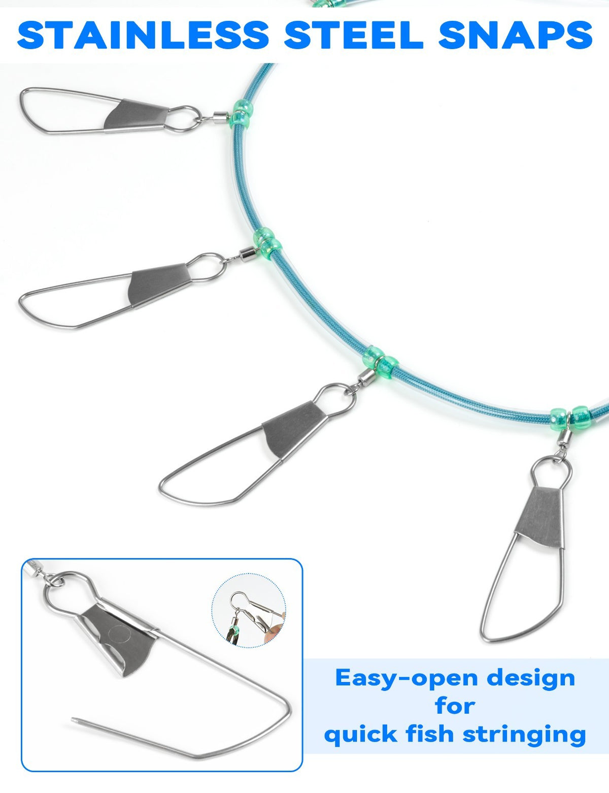 8ft Fishing Stringer with Stainless Steel Lock Snaps for Catch Organization