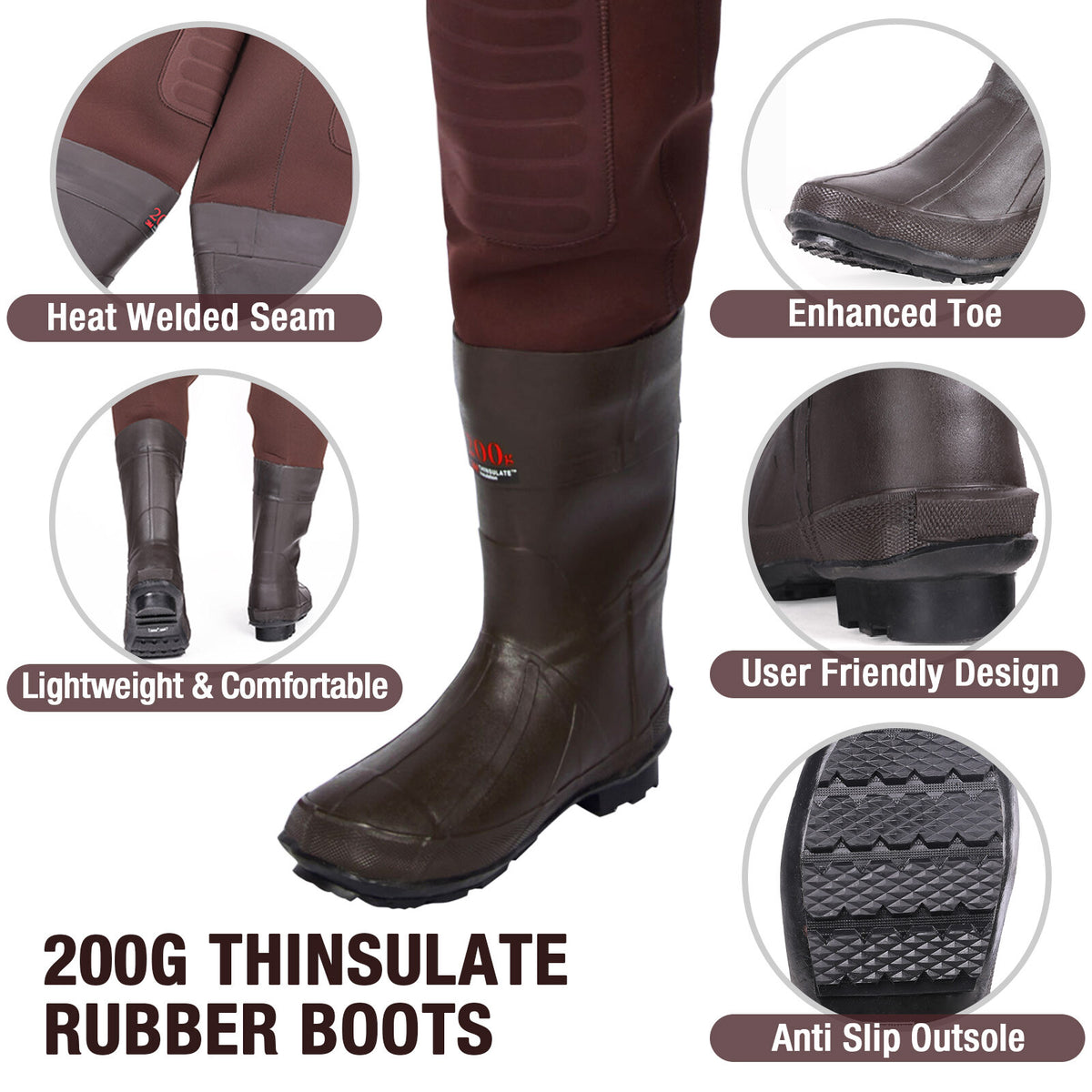 Unisex Neoprene Fishing Waders with Insulation and Cleated Boots - Waterproof Chest Waders for Hunting & Fishing
