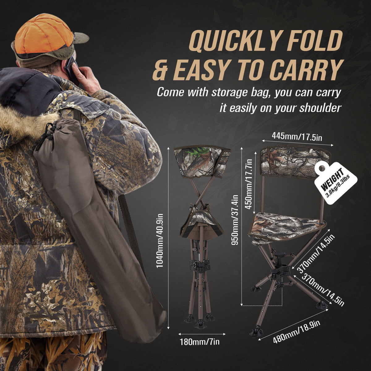 Foldable Swivel Hunting Chair Seat with 360° Rotation and Adjustable Height