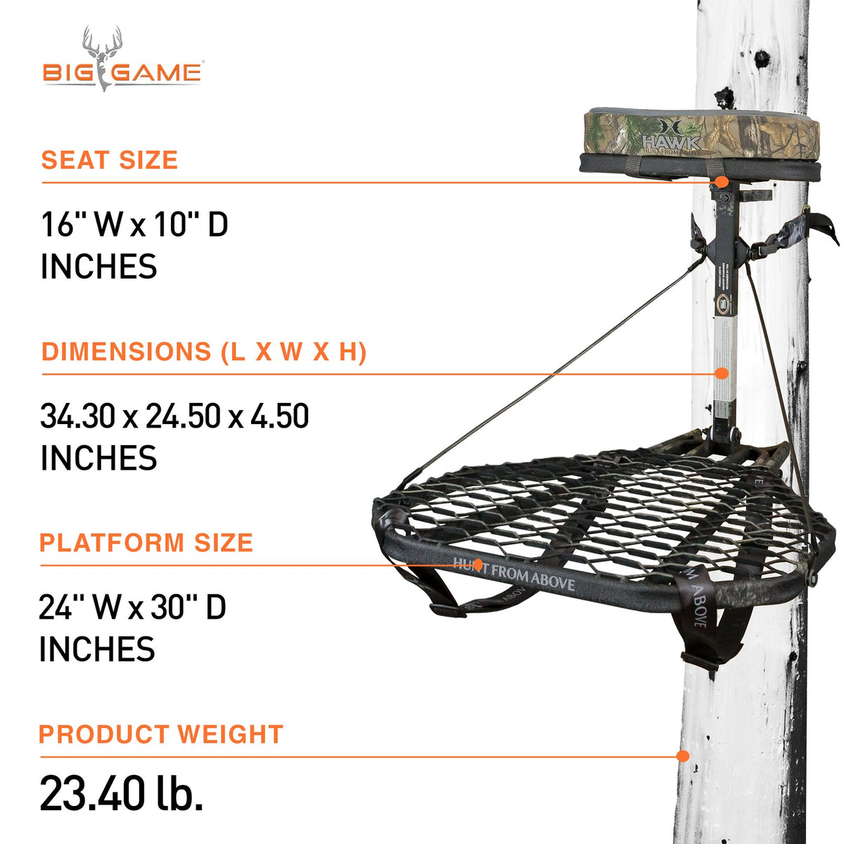 Hawk Mega Combat Hang-On Tree Stand with XL Saddle Platform for Hunting