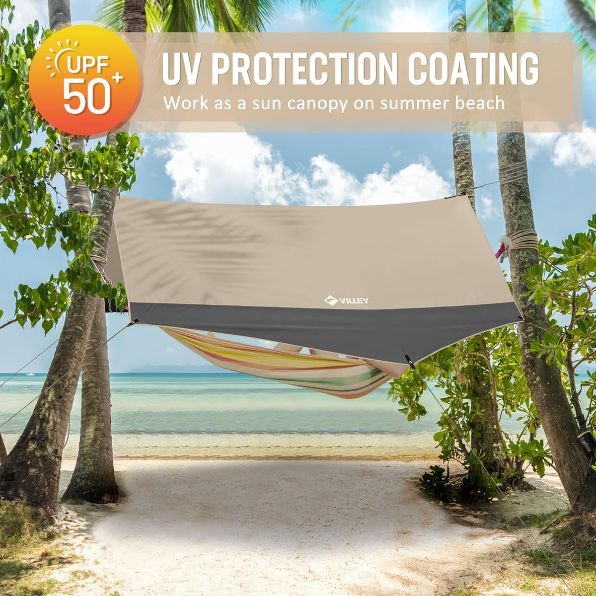Heptagonal Waterproof Camping Tarp Shelter with UV Protection, 13x11.5ft