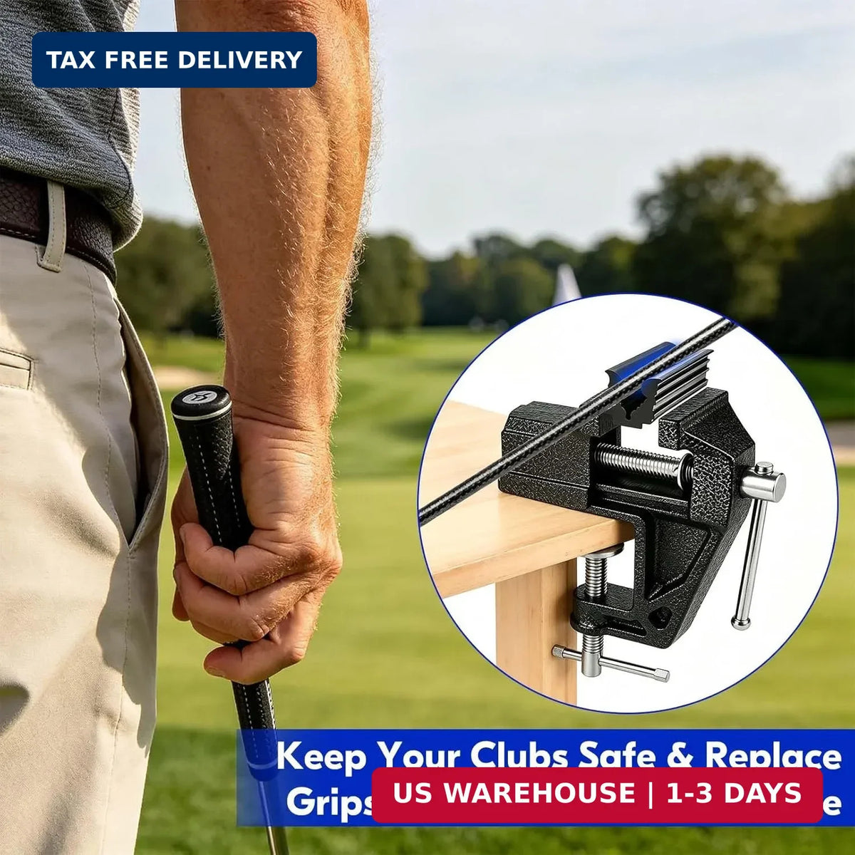 Golf Grip Replacing Kit with Vise Clamp & Tools - DIY Club Maintenance