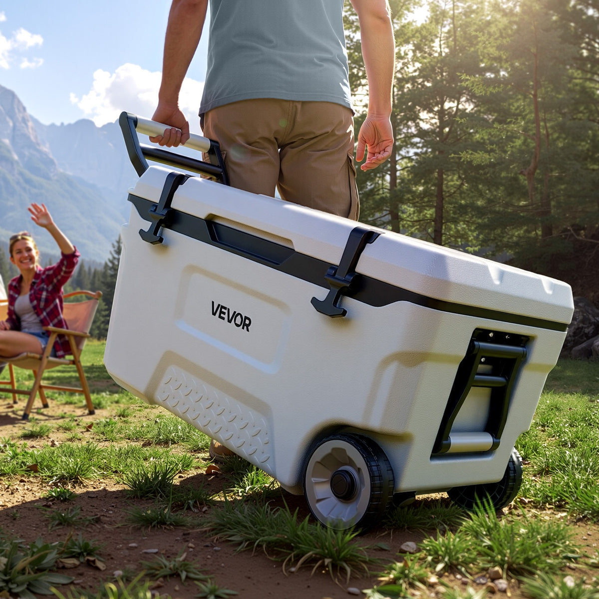 52QT Portable Hard Cooler with Rolling Wheels for Camping & Picnics