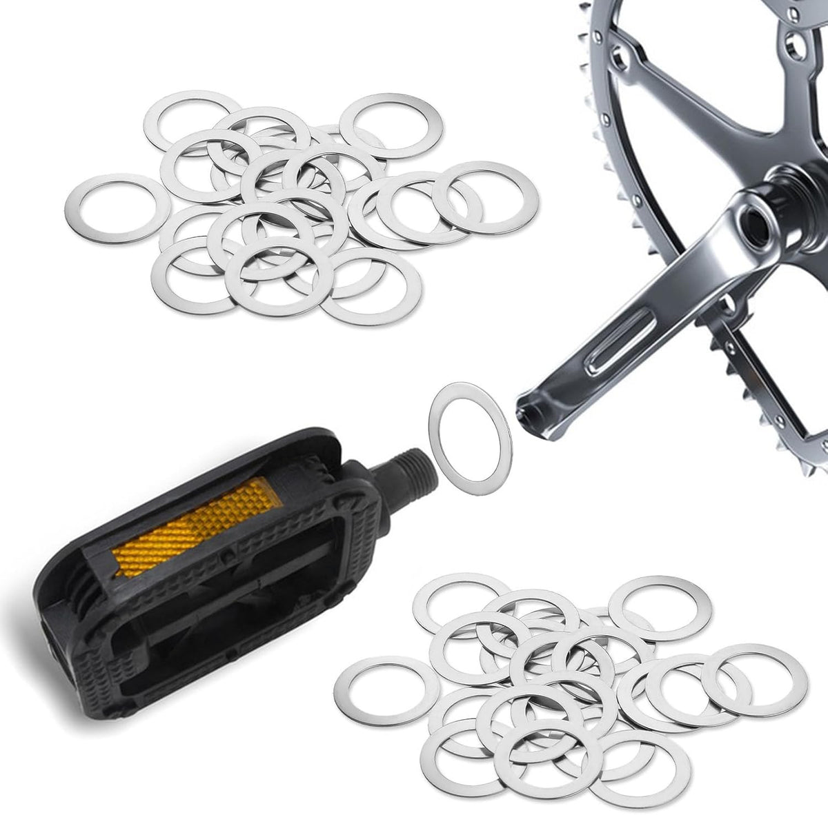 20-Pack Bicycle Pedal Washers - Stainless Steel Spacers for Mountain & Road Bikes
