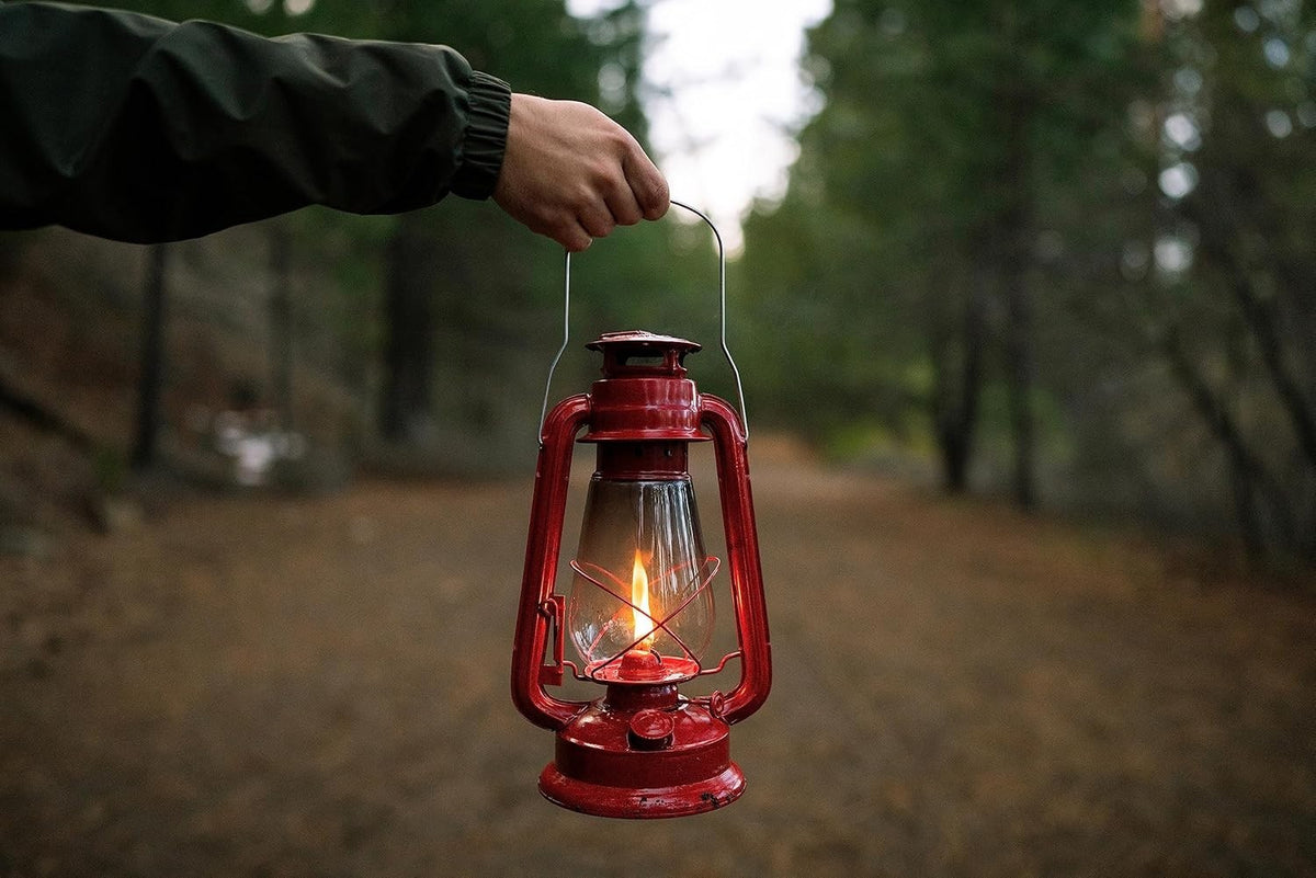 12-Inch Metal Kerosene Oil Lantern with Glass Globe and Adjustable Wick for Camping and Emergency