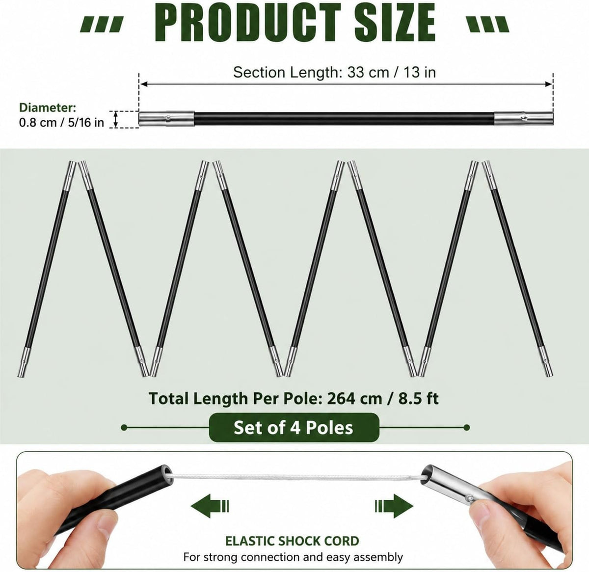 Fiberglass Tent Poles Replacement Set - Universal Support for Camping Tents