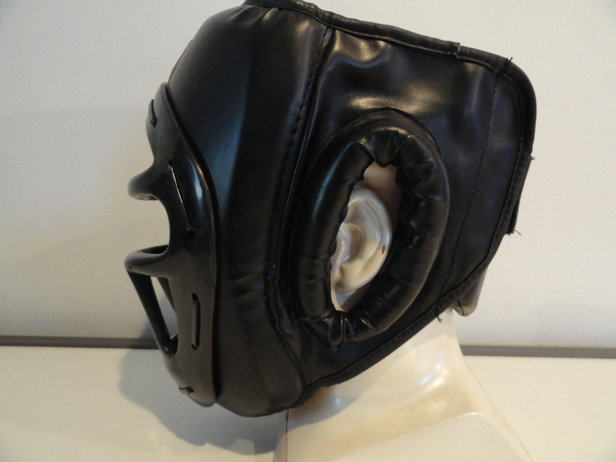 Adult MMA Headguard with Face Cage - Black Vinyl Sparring Gear