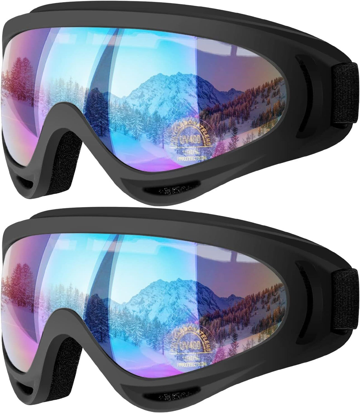 2Pcs Ski Goggles Snowboard Goggles Anti-Glare UV 400 Motorcycle Sunglasses Set
