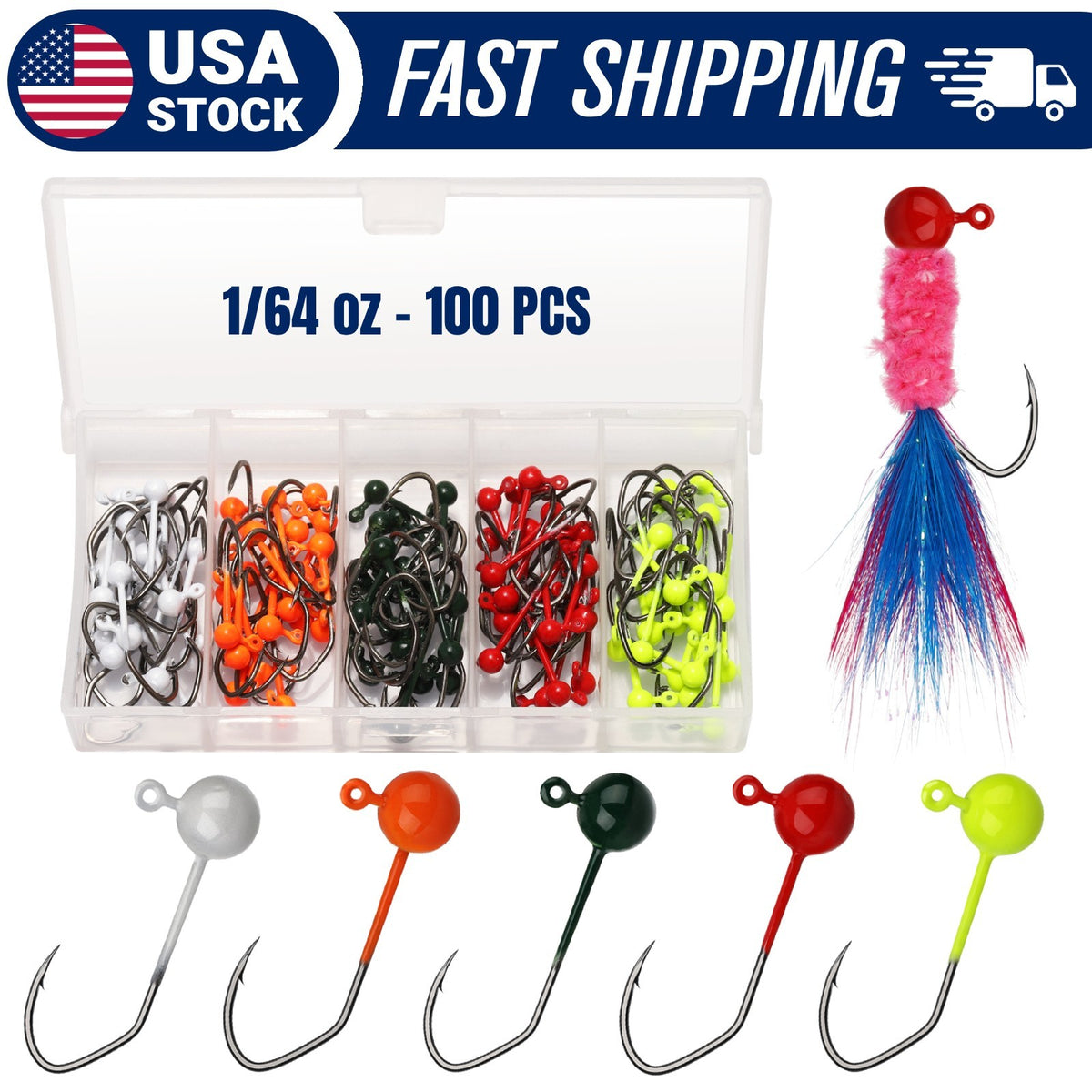 100pcs Fly Tying Jig Heads 1/64oz Small Fishing Hooks for Crappie Perch