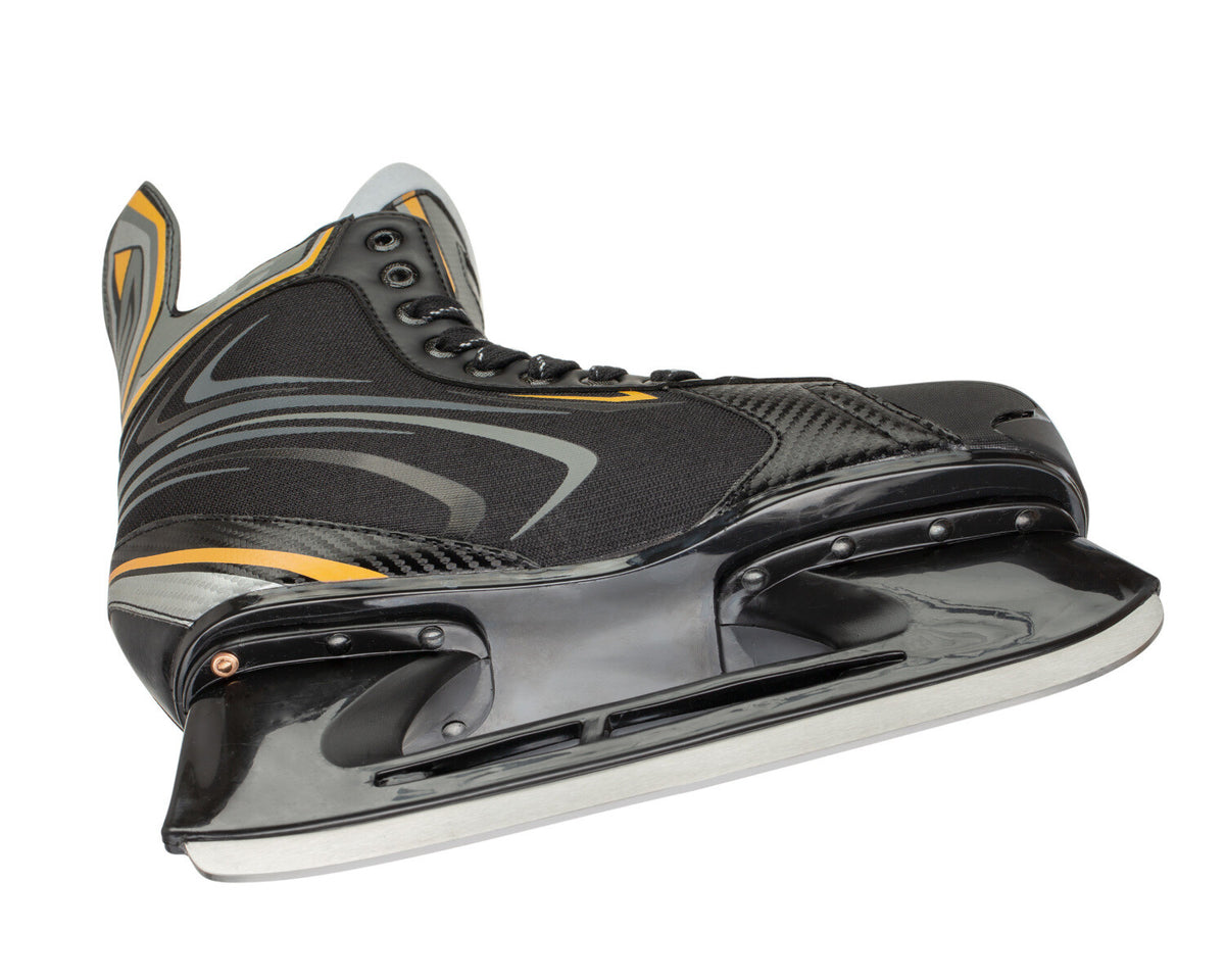 Men's Ice Hockey Skates - Sizes 5-13, Black with Silver & Gold Details