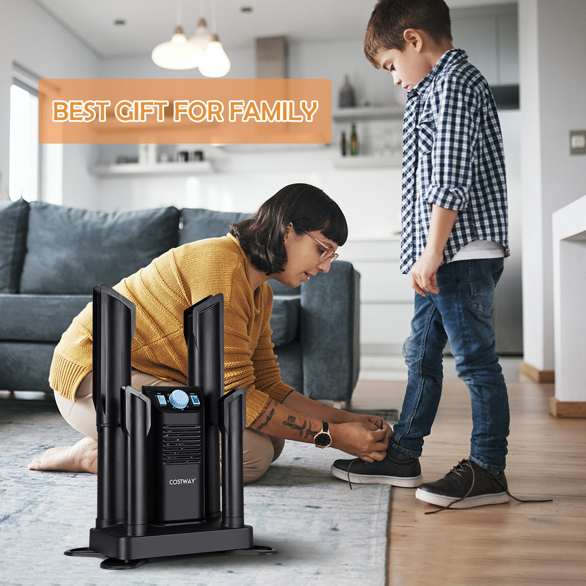 Electric Shoe Dryer with Ozone Deodorizer, 4 Shoe Capacity, Timer, Black