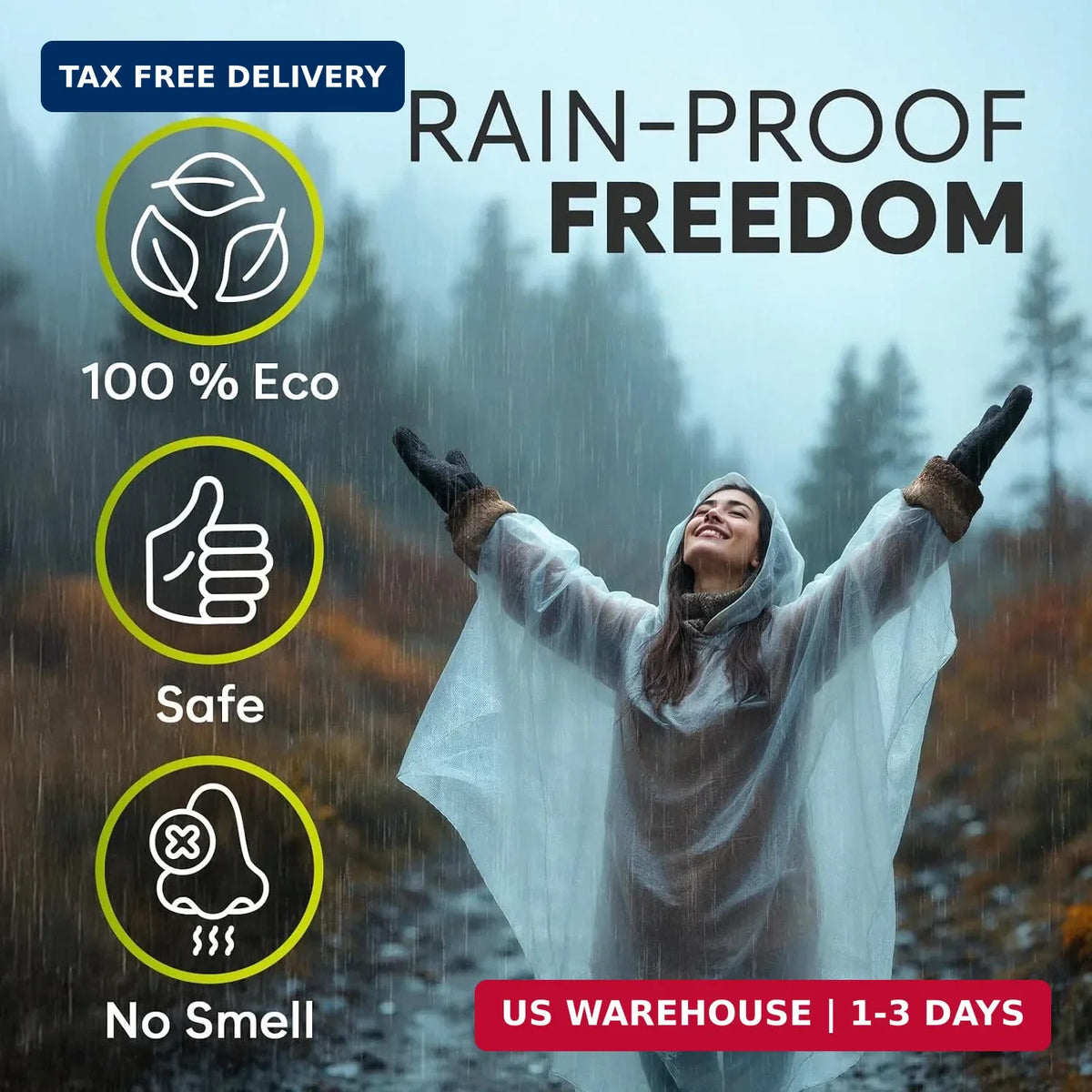 Disposable Rain Ponchos for Adults & Kids - Family Pack, Clear, Compact, Breathable, Emergency Hooded Cover