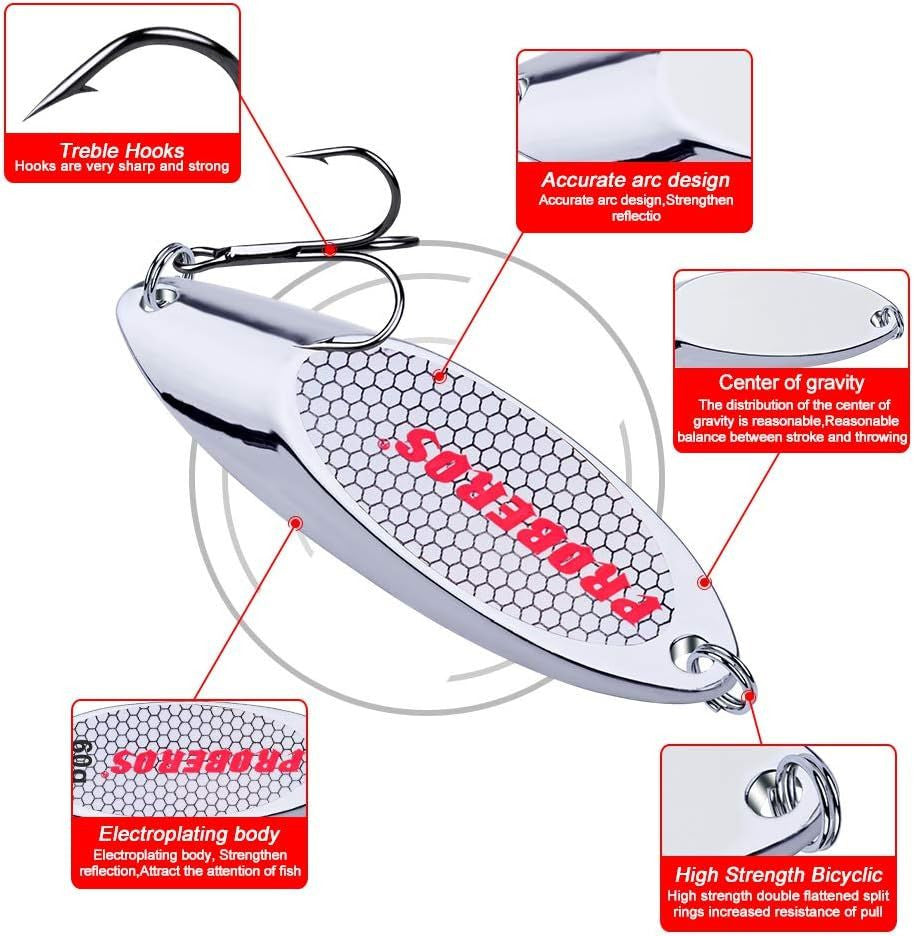 Fishing Spoons Lures Set 10PCS - Assorted Sizes & Silver Finish