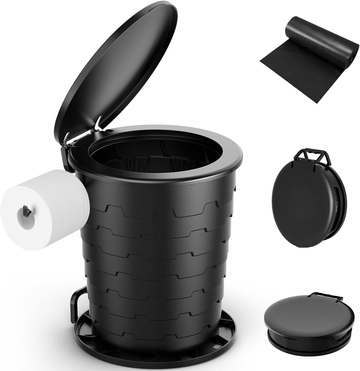 Portable Toilet for Camping with Retractable Design, Paper Holder & Lid