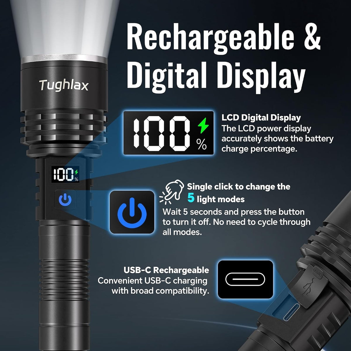 Rechargeable LED Flashlights 2Pack - Super Bright Zoomable Tactical Torch