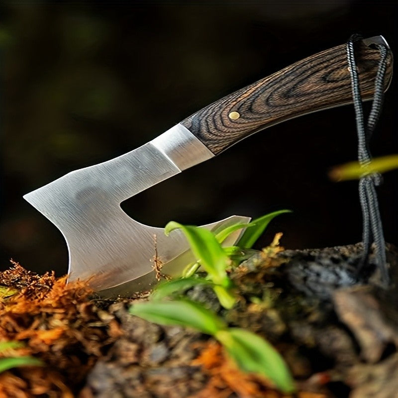 420J2 Steel Camping Axe with Non-Slip Sandalwood Handle and Fireproof Body