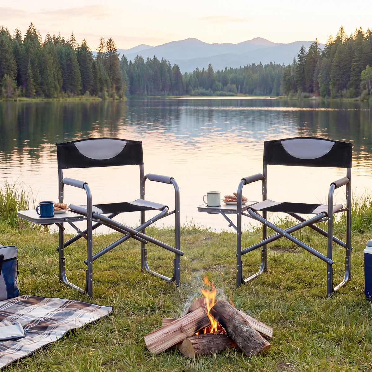 Portable Folding Camping Chair with Side Table - Lightweight Outdoor Seating