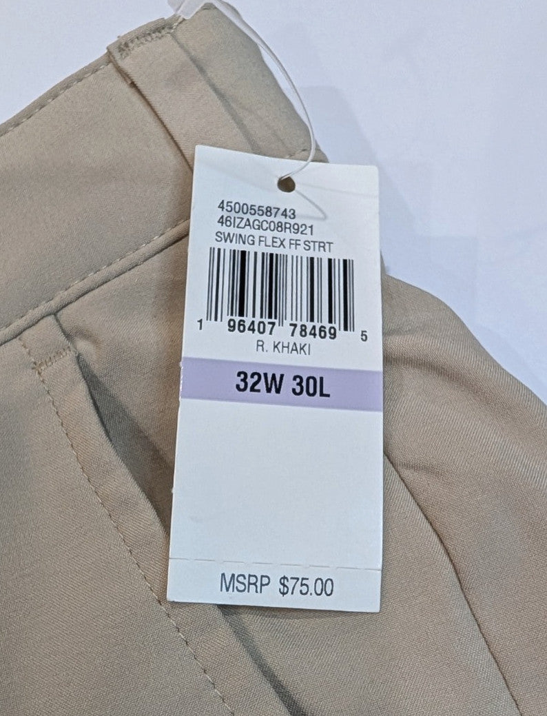 Men's Swingflex Golf Pants 32x30 Performance Stretch Straight Fit Khaki