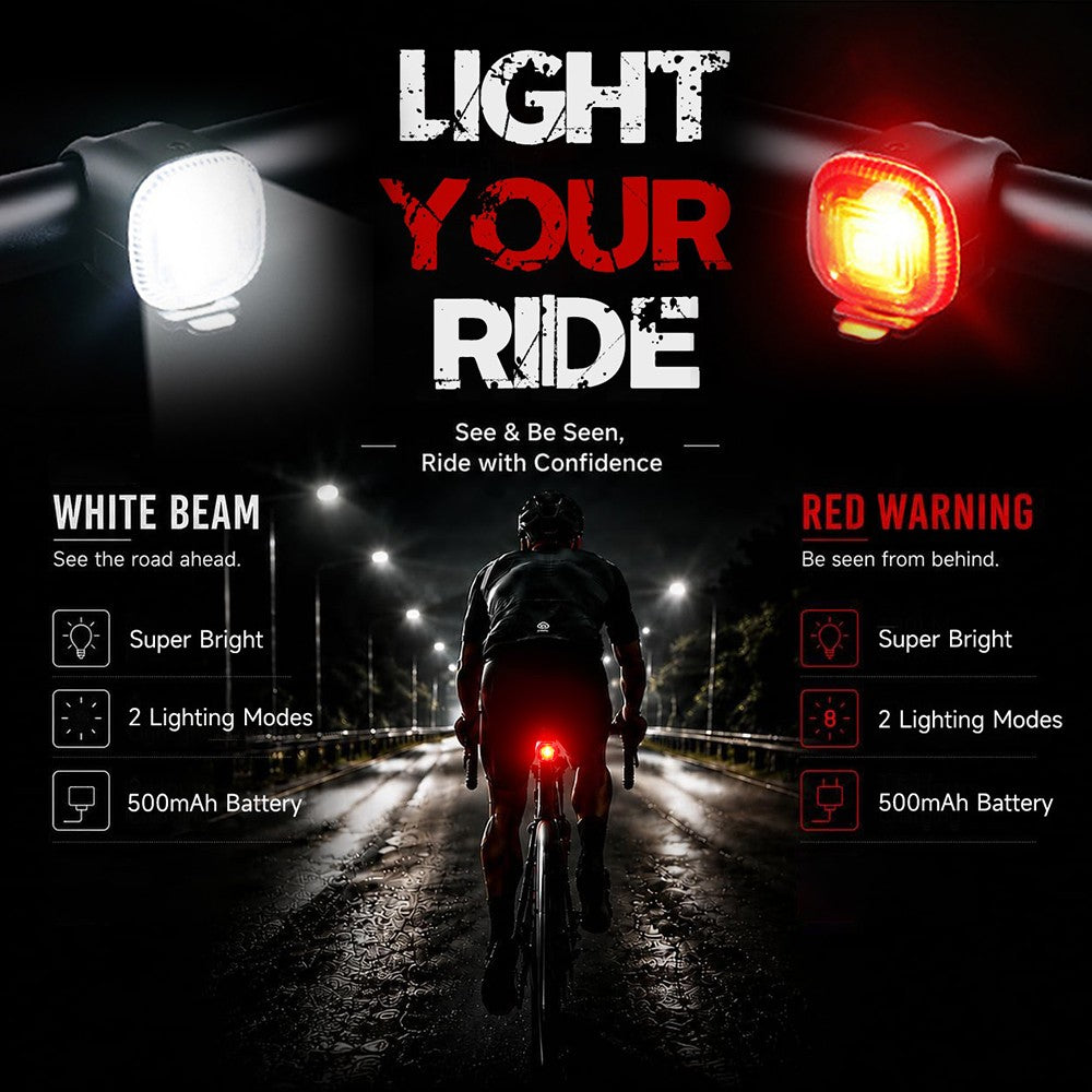Rechargeable USB Bike Lights Set - Front and Rear LED Safety Kit