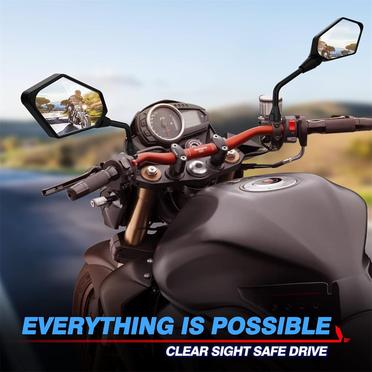 Universal 10mm Motorcycle Side Mirrors Set for ATV Scooter E-Bike Rearview - 2 Pieces