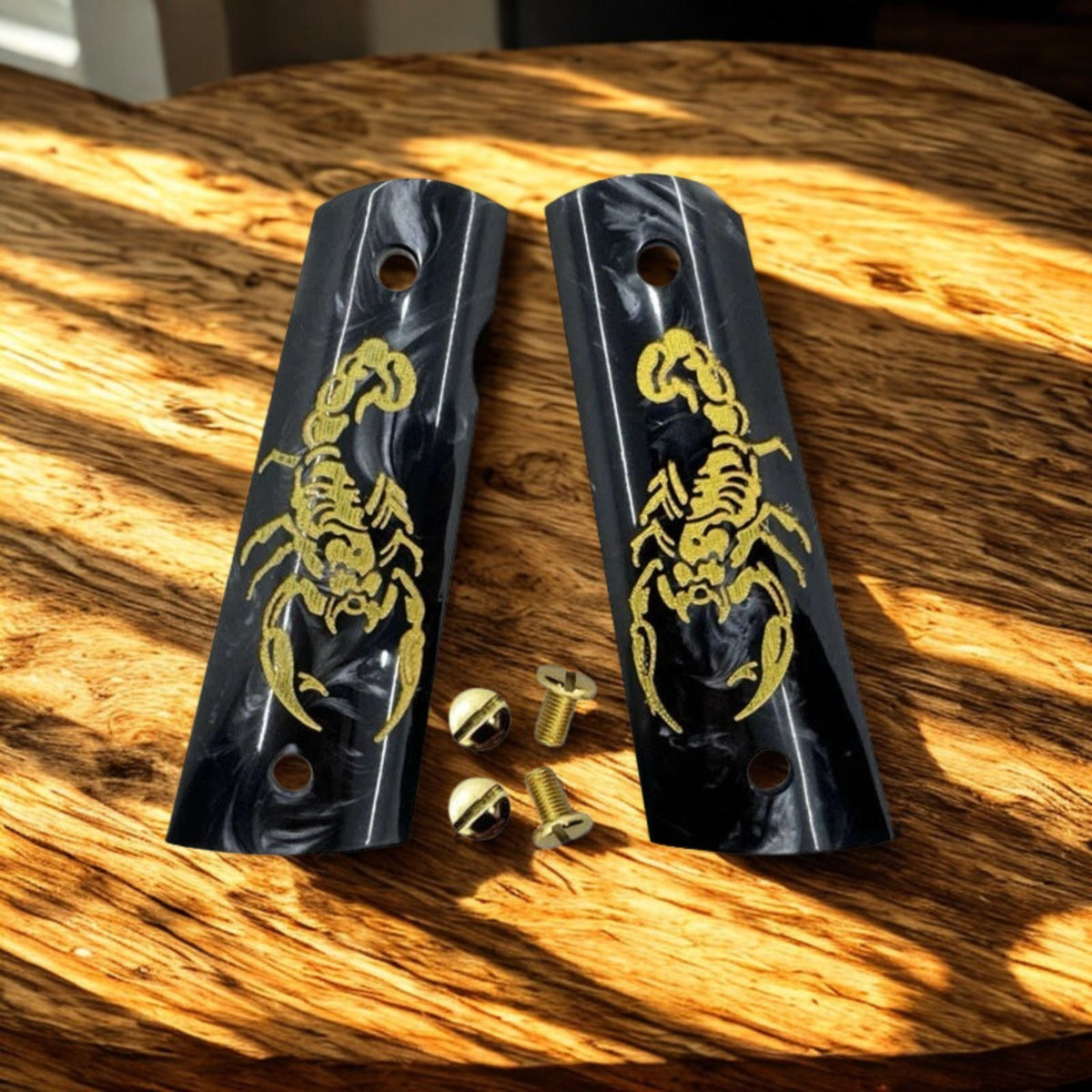 1911 Pistol Grips Black Pearl Acrylic with Gold Scorpion - Full Size