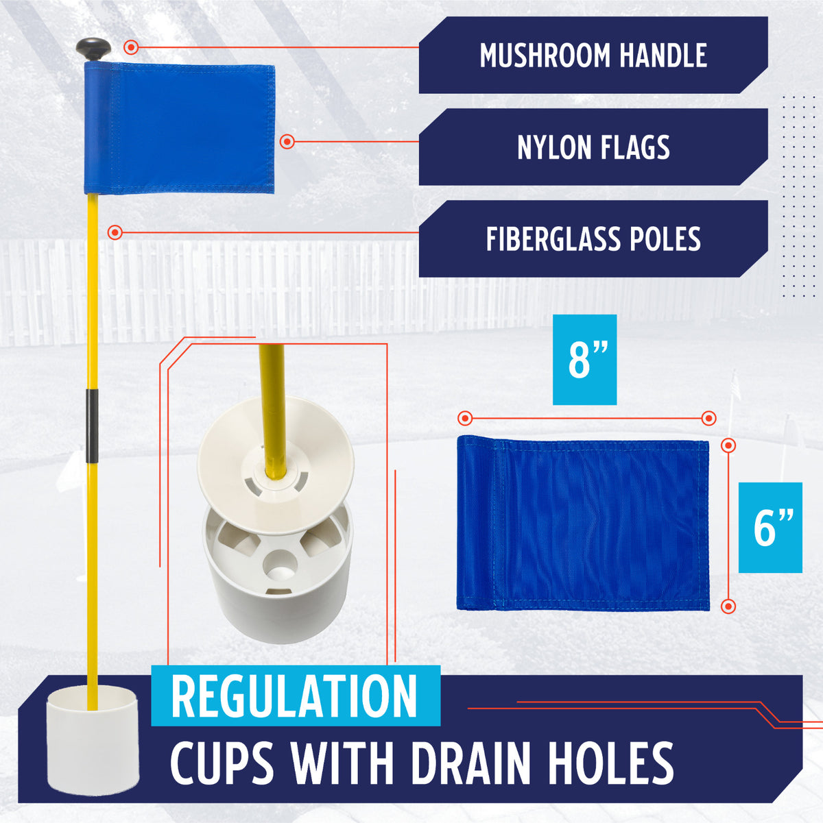 Golf Flagstick Set of 3 with Flags and Cups for Backyard or Course Use