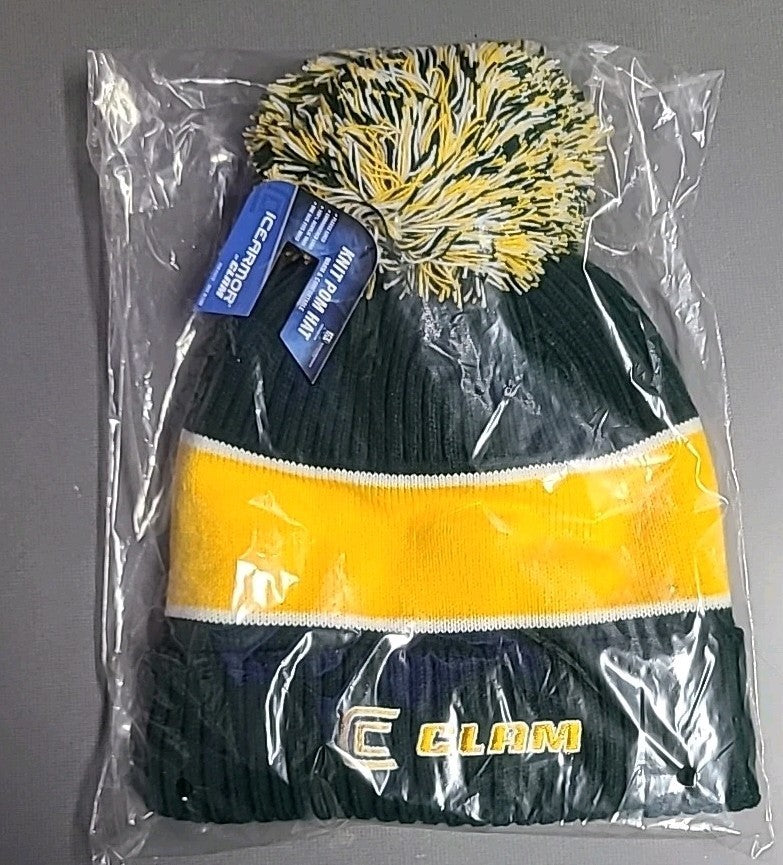 Winter Sports Green & Gold Pom Hat with Fleece Lining - Style